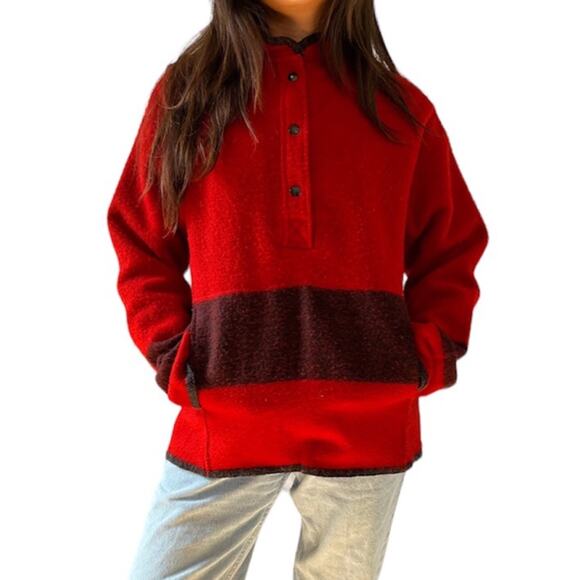 Vintage 70s Woolrich Red & black Wool Stripe Pullover, snap closing size small - Picture 9 of 9
